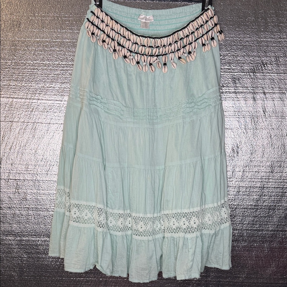 Soft Surroundings Light Green Maxi Skirt with Shell Accents